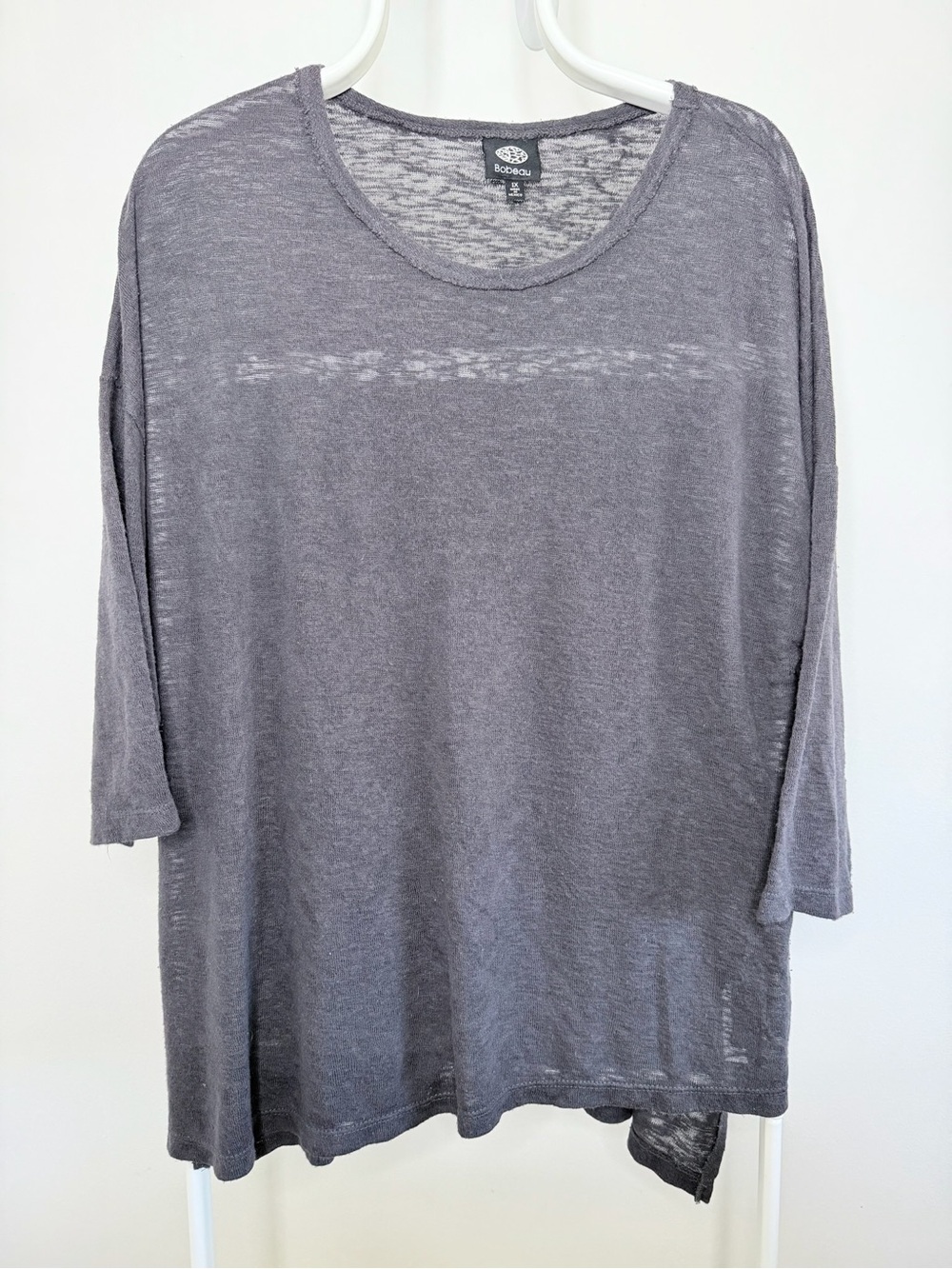 Bobeau Gray Semi-Sheer Oversized Tunic Top 1X Dolman 3/4 Sleeve